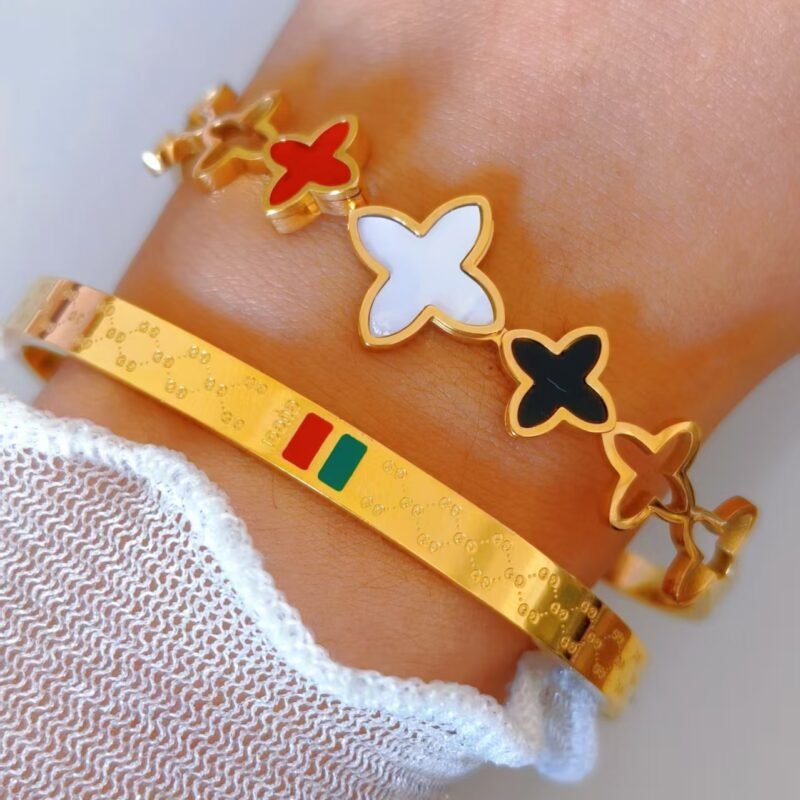 Tricolor Star Clover Bangle