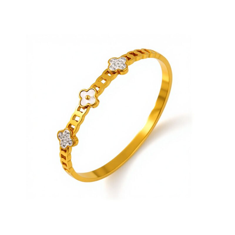 Triple Clover Pearl & Crystal Chain Bangle