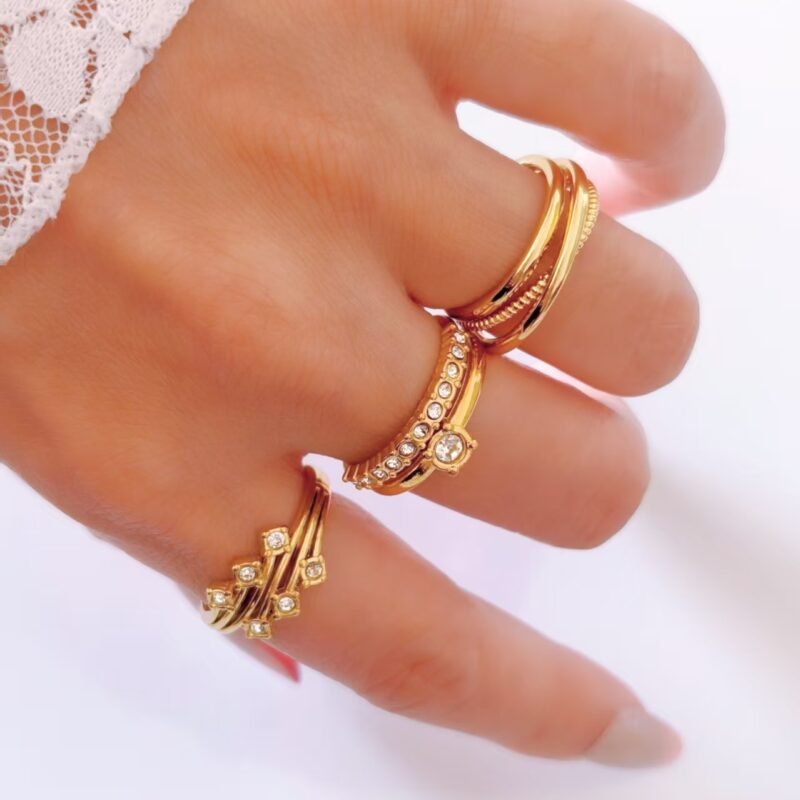 Triple Layer Coil Dome Gold Band Ring