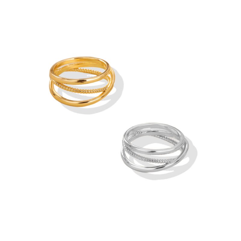 Triple Layer Coil Dome Gold Band Ring