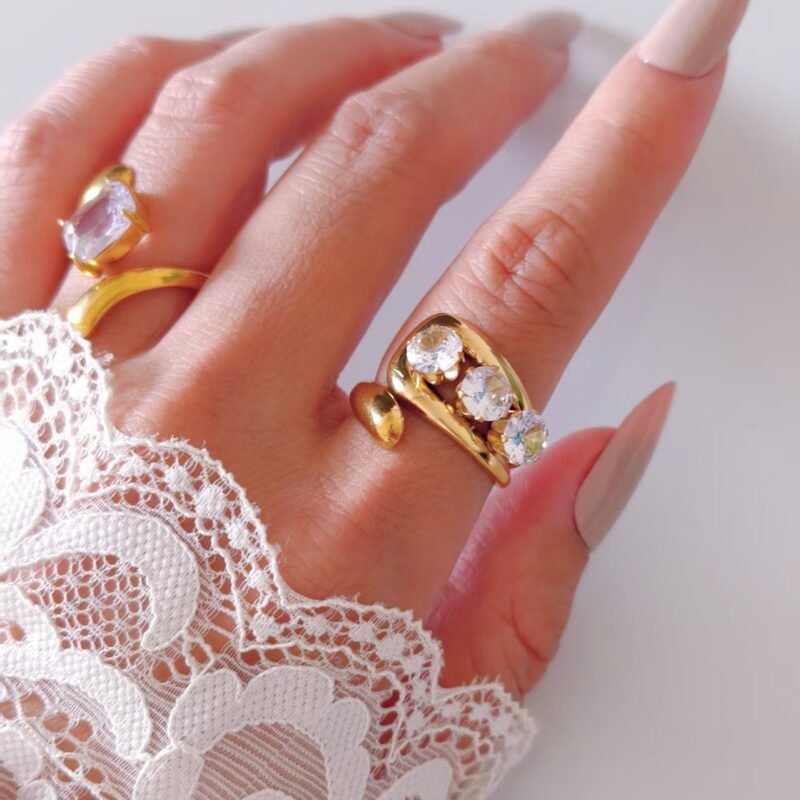 Triple Stone Gold Open Ring