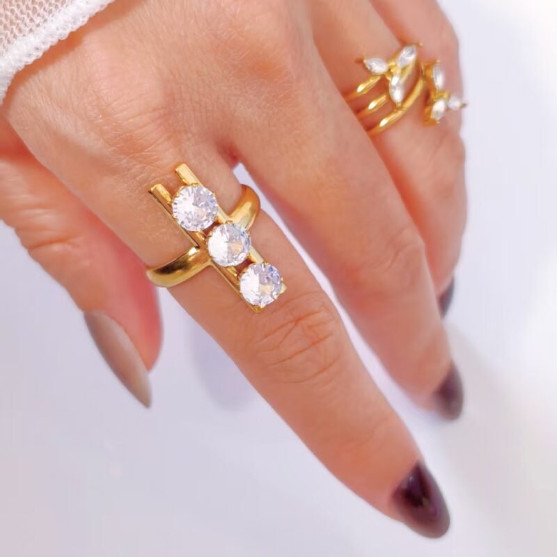 Triple Stone Vertical Bar Zircon Ring