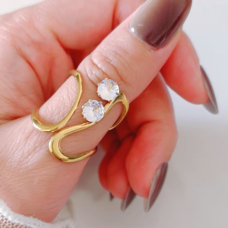 Twin Stone Fluid Sculpture Open Ring