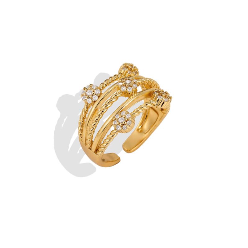 Wild Vine Multi-Layer Flower Zircon Open Ring