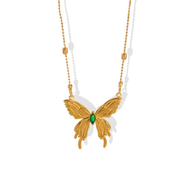 Emerald Flutter Gold Butterfly Necklace