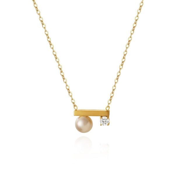 Gold Bar Pearl & Zircon Necklace