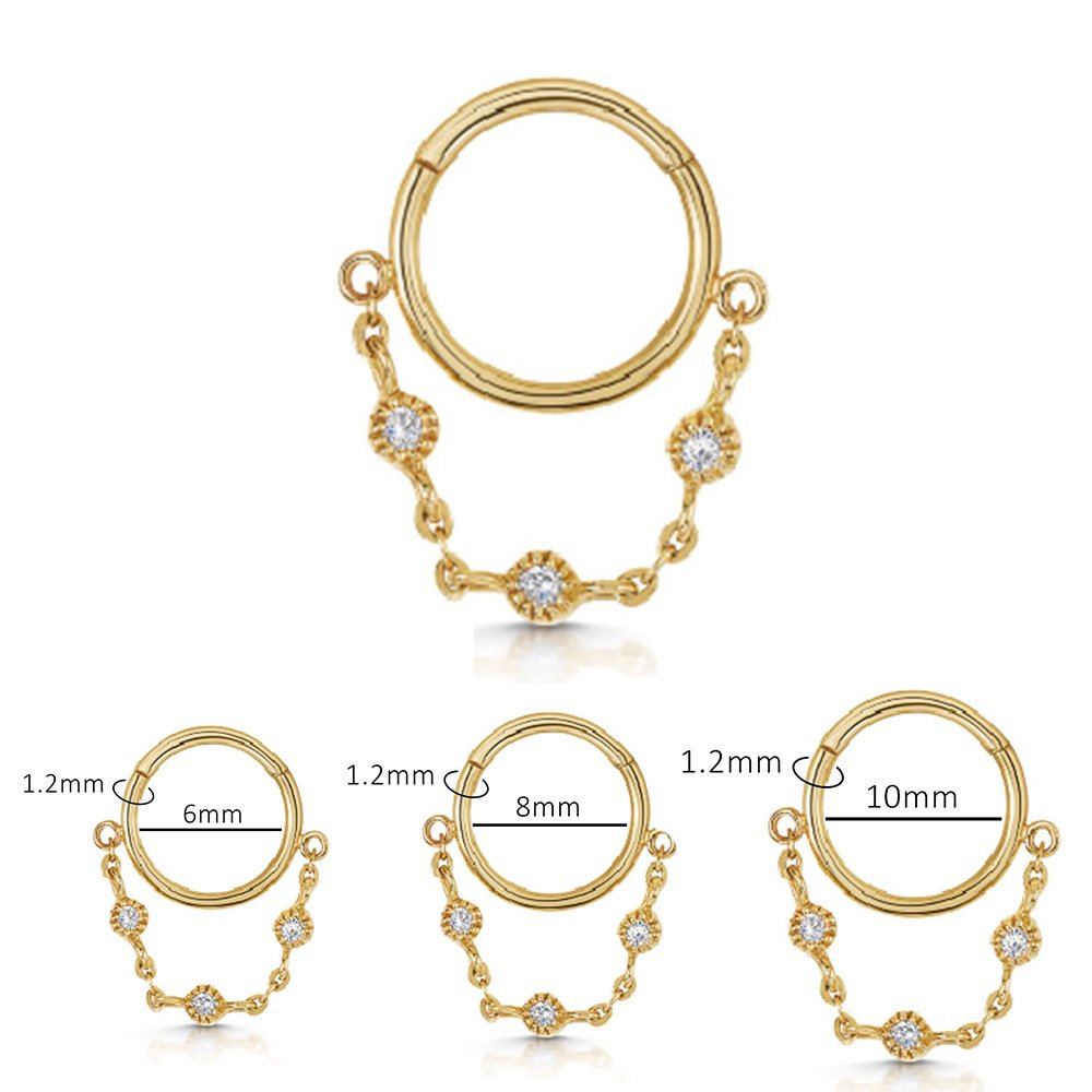 Gold Clicker Hoop with Zircon Chain Cartilage & Nose Ring