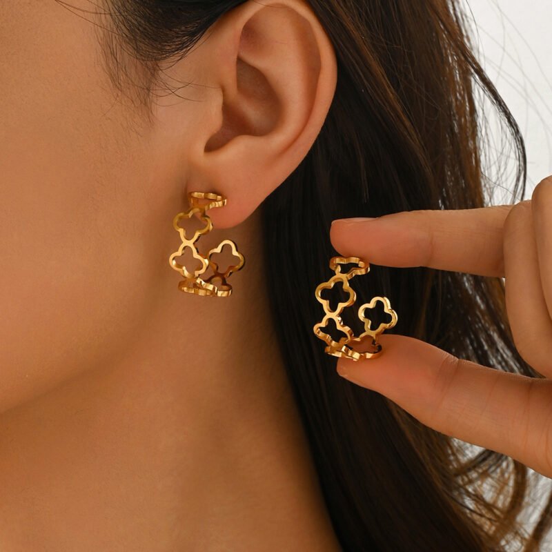Gold Clover Hoop Earrings