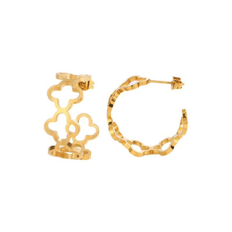 Gold Clover Hoop Earrings