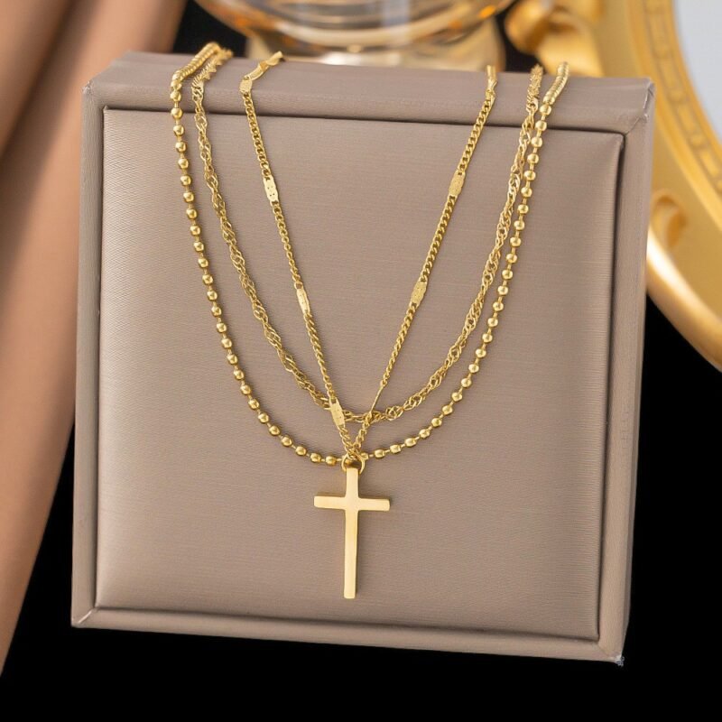 Gold Cross Layered Necklace
