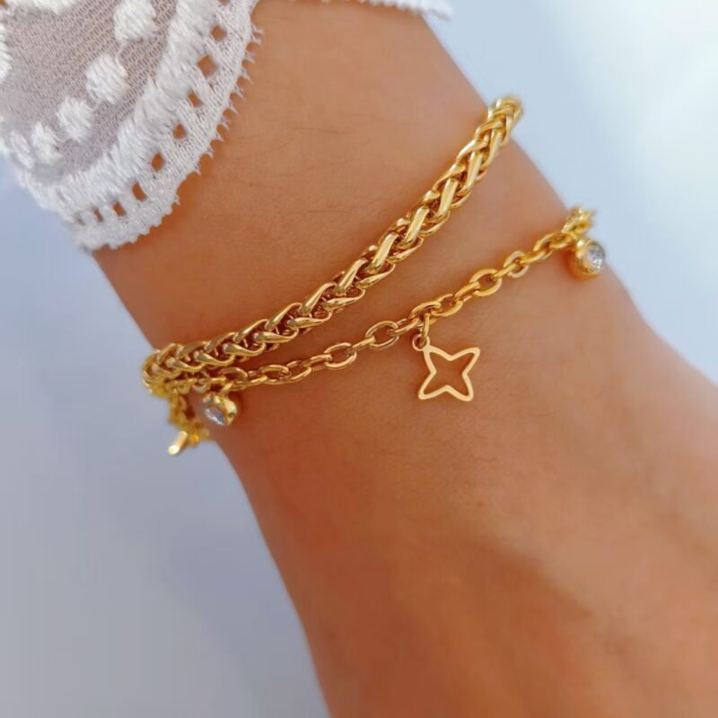 Gold Double Layer Charm Bracelet