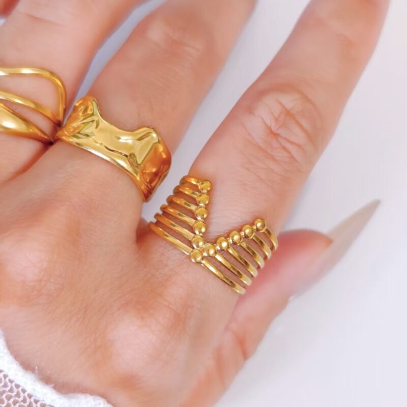 Gold Multi-Ridge Open Cuff Ring