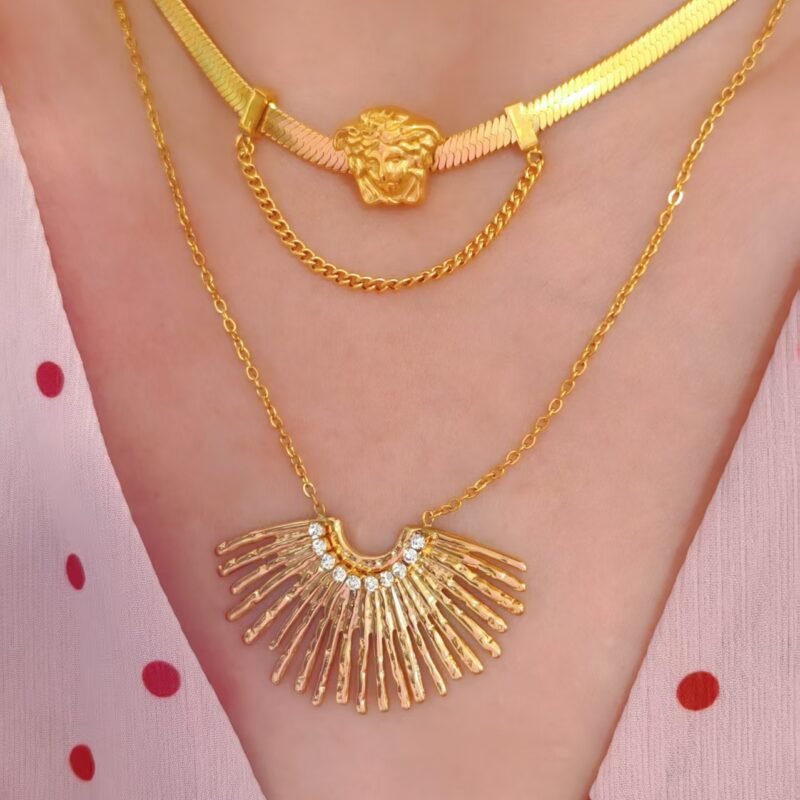 Gold Sunray Wing Necklace