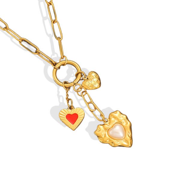 Golden Pearl Heart Multi Charm Necklace