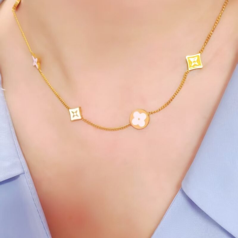Multicolor Clover Station Necklace