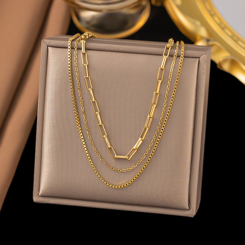 Triple Gold Chain Layered Necklace
