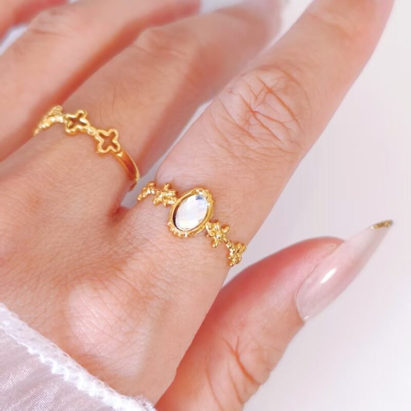 Aurora Zircon Halo Floral Vine Band Open Ring