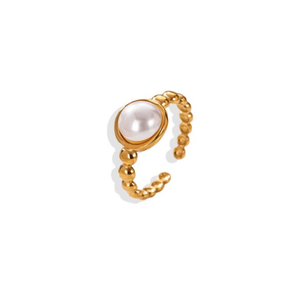 Beaded Band Halo Pearl Bezel Open Ring