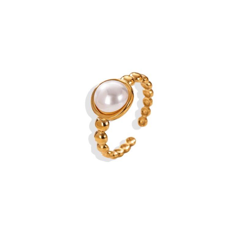 Beaded Band Halo Pearl Bezel Open Ring