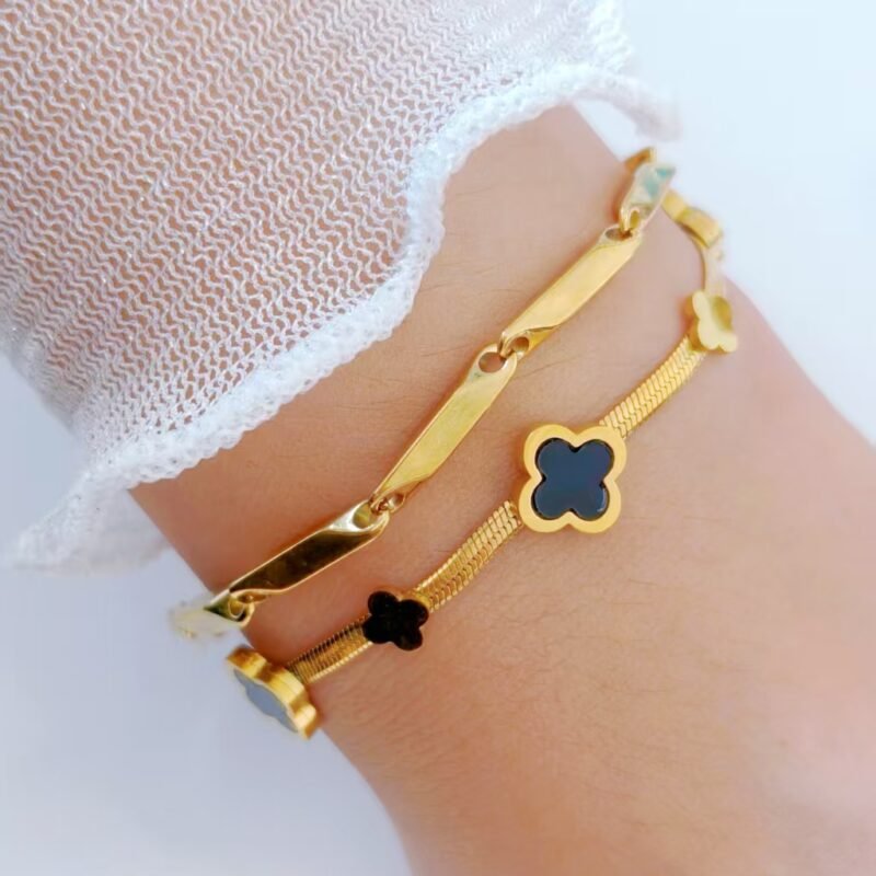 Black Clover Herringbone Bracelet