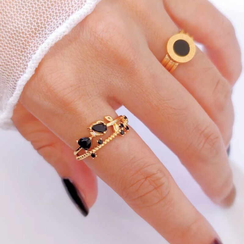 Black Zircon Floral Vine Ring