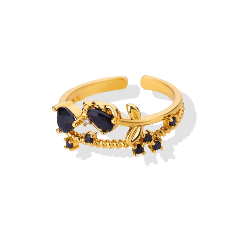 Black Zircon Floral Vine Ring