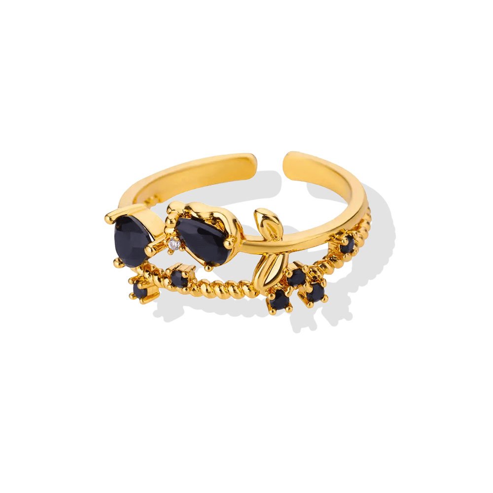 Black Zircon Floral Vine Ring