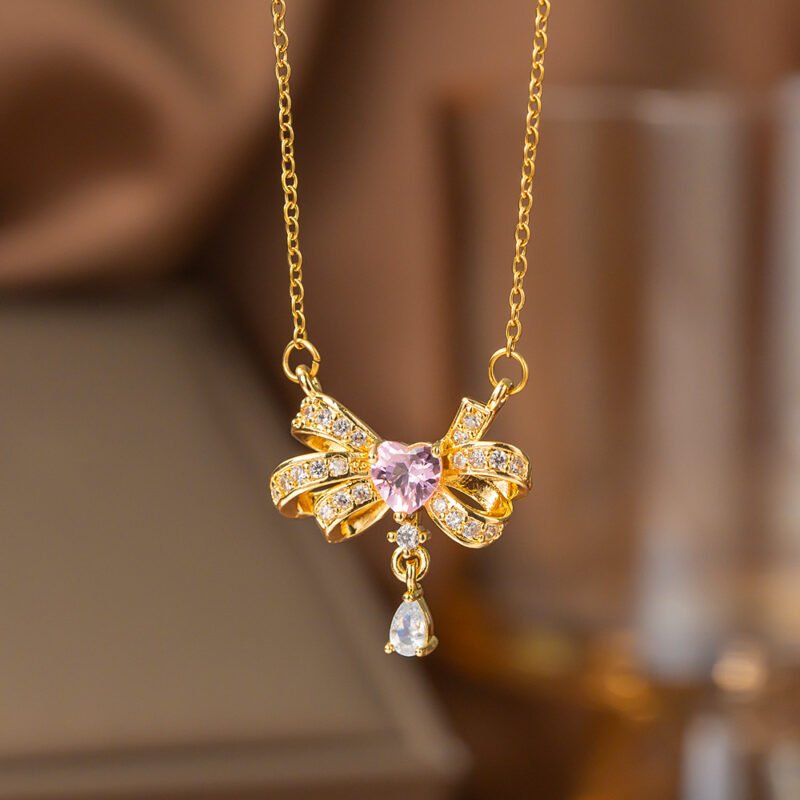 Bow Ribbon Heart Necklace