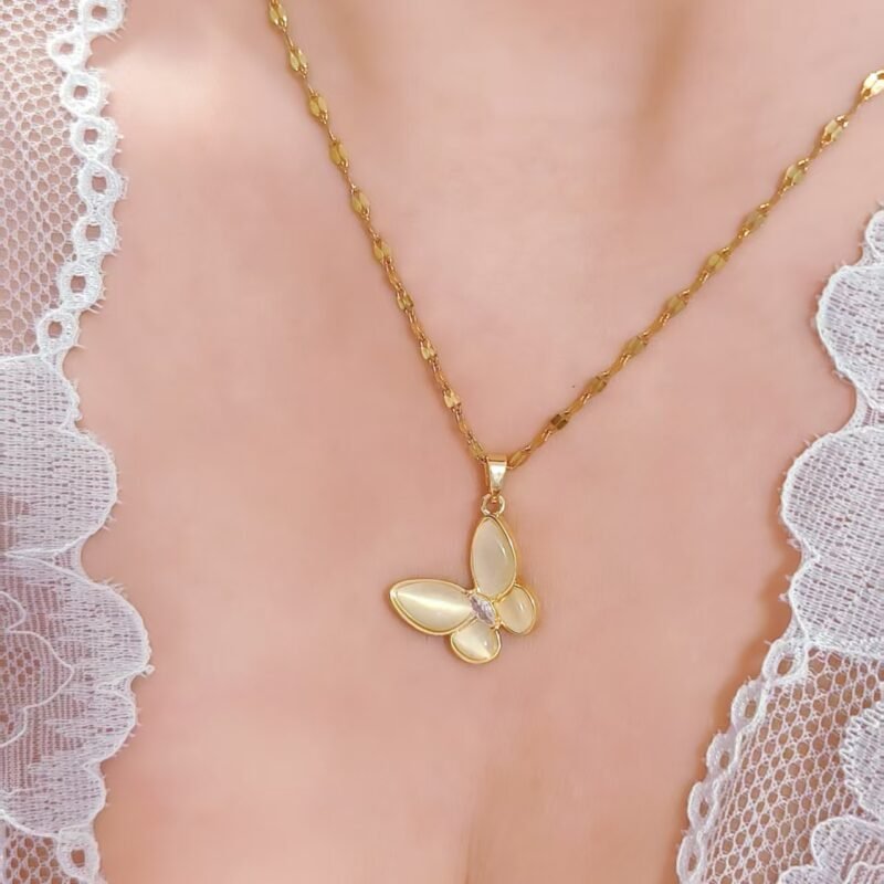 Cat Eye Butterfly Pendant Necklace