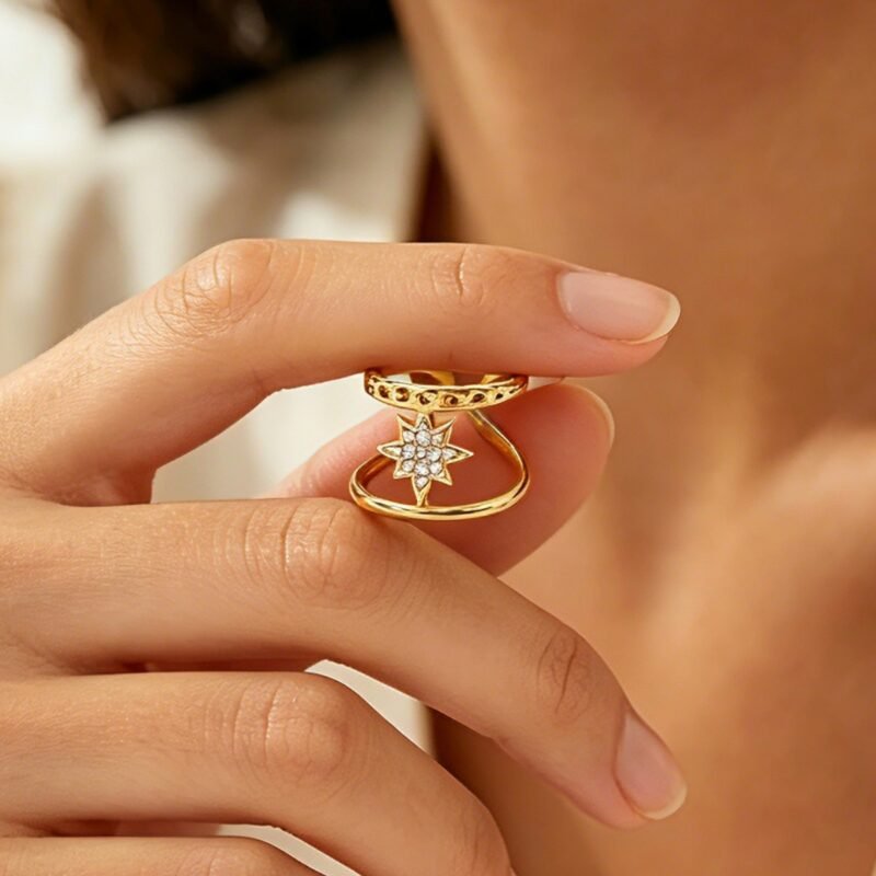 Celestial Zircon Sunburst Double Band Cuff Ring