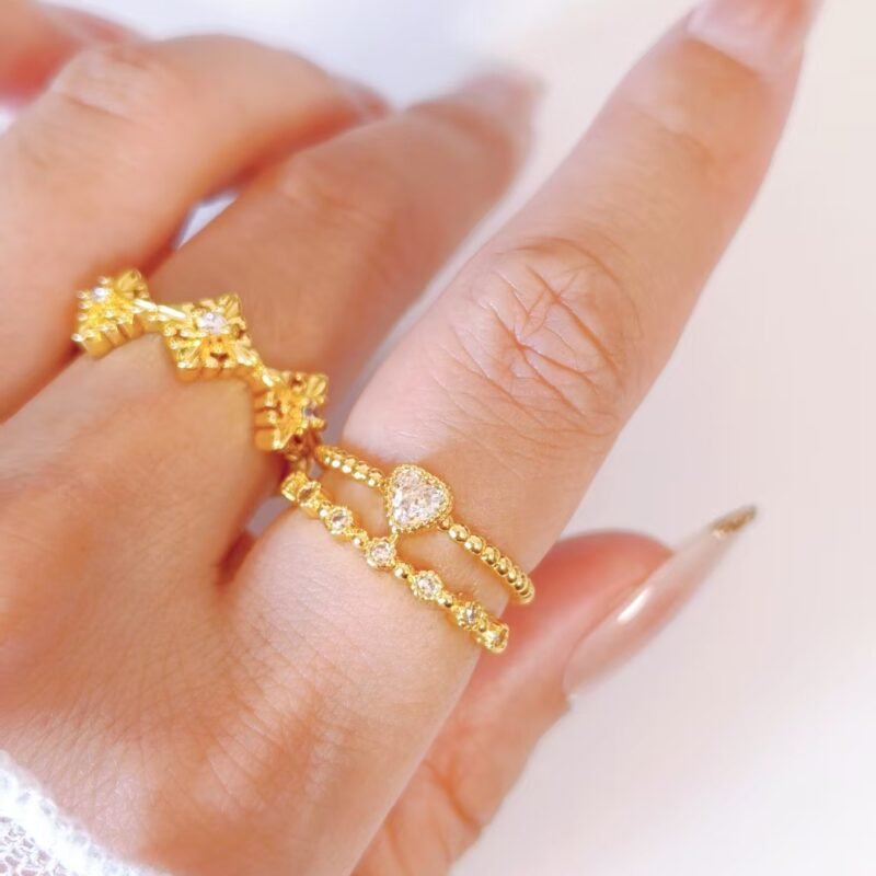 Crown Heart Double Band Ring