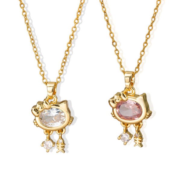 Crystal Cat Bow Pendant Necklace