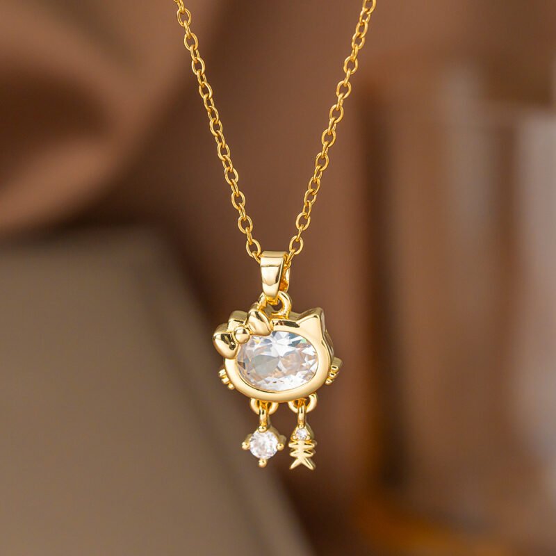 Crystal Cat Bow Pendant Necklace
