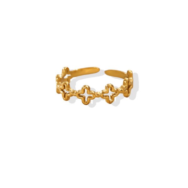 Dainty Hollow Clover Chain Band Open Ring