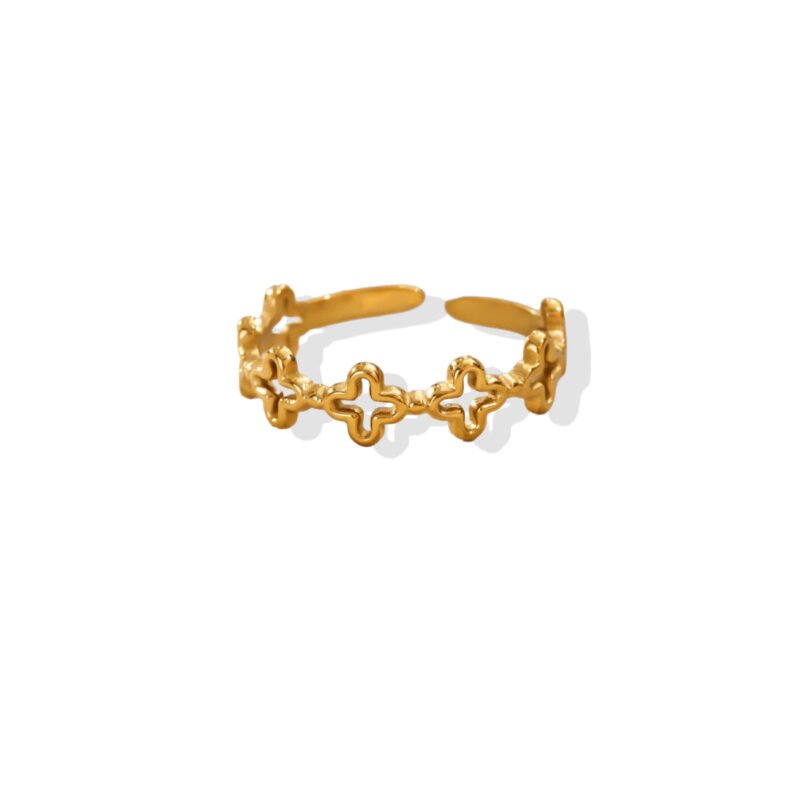 Dainty Hollow Clover Chain Band Open Ring