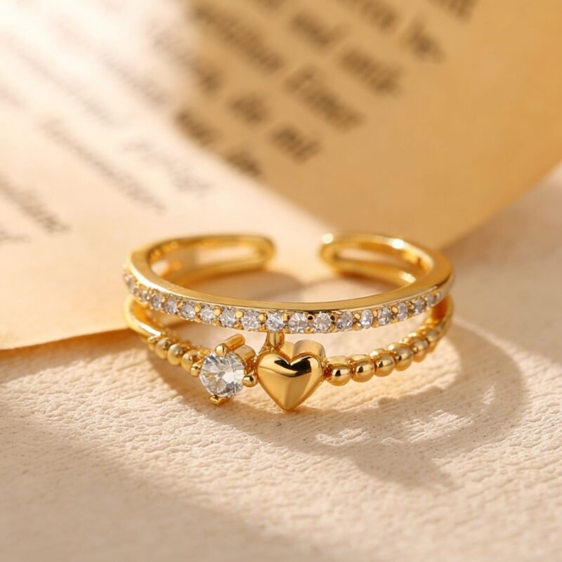 Double Band Heart Charm Ring