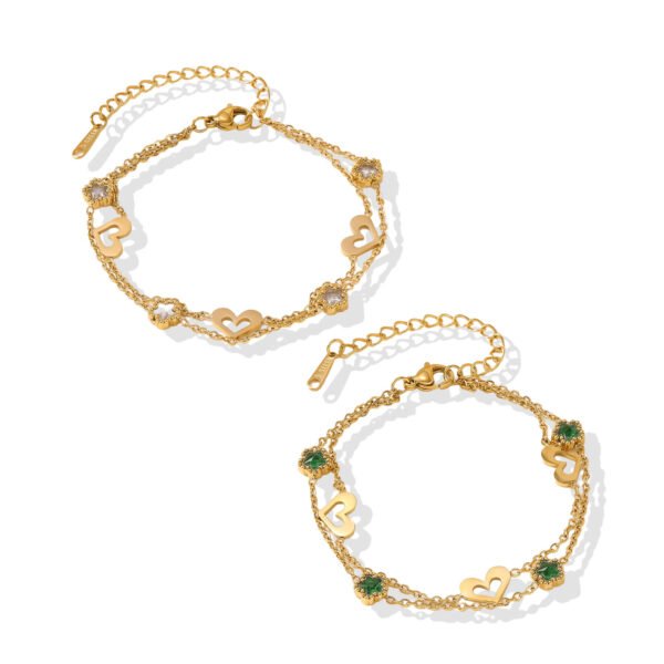 Double Chain Heart & Flower Bracelet