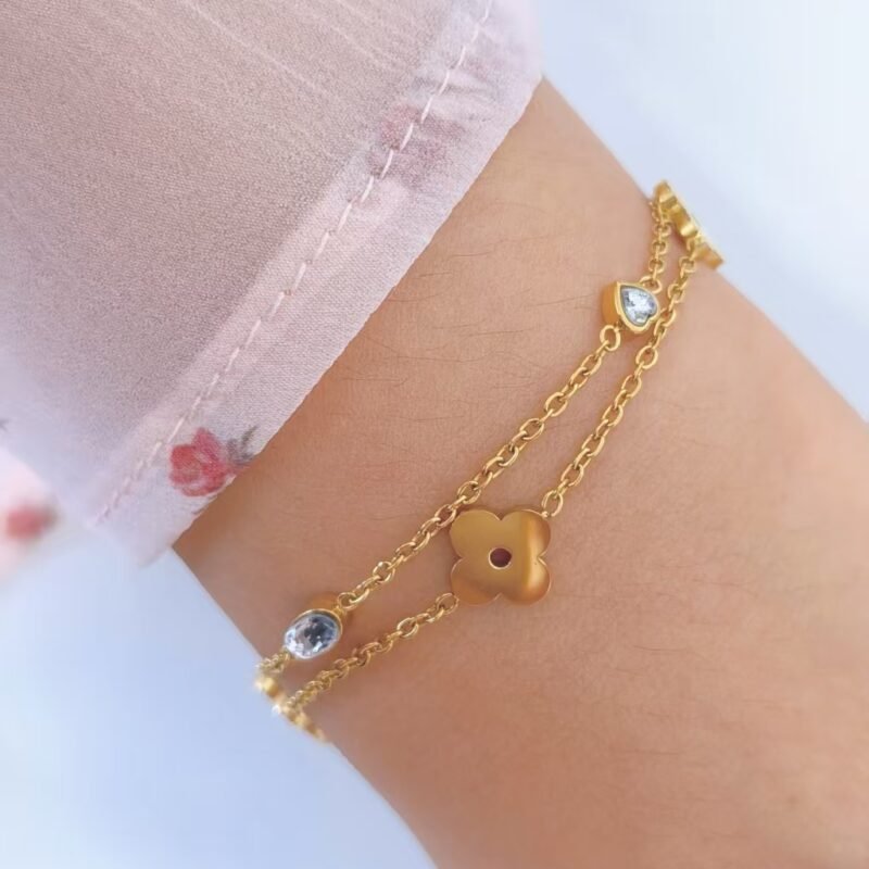 Double Layer Clover & Zircon Bracelet
