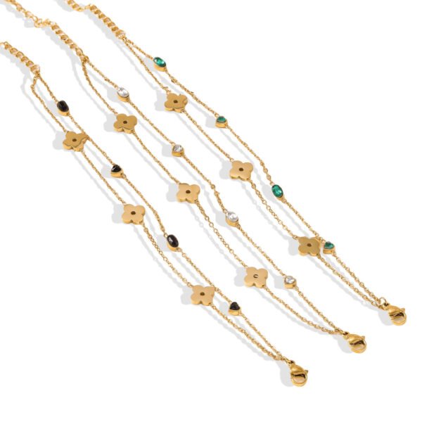 Double Layer Clover & Zircon Bracelet