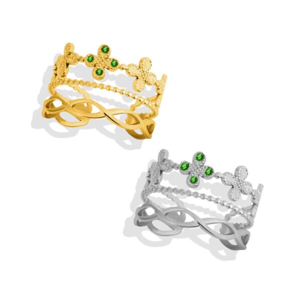 Emerald Clover Crown Ring