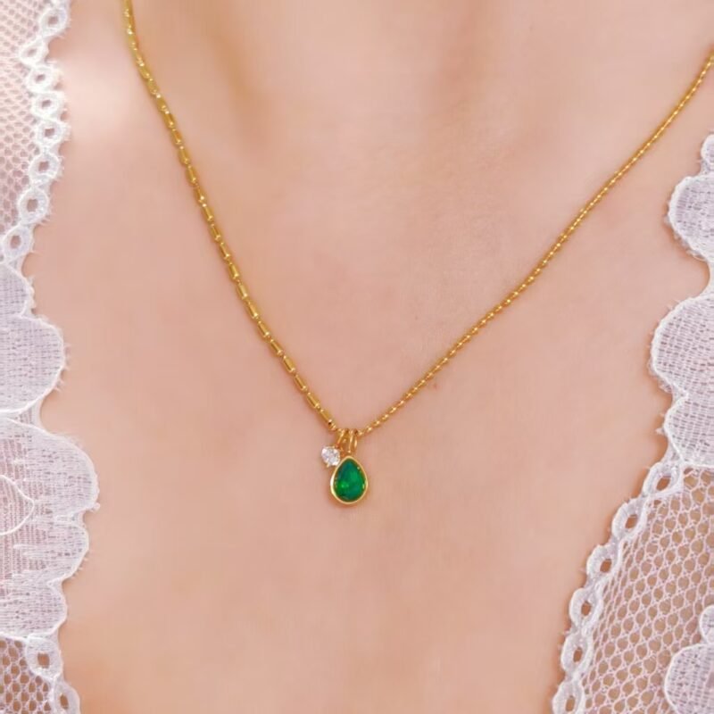 Emerald Teardrop & Diamond Duo Necklace