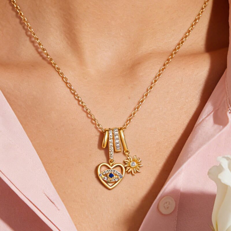 Evil Eye Heart Sun Charm Necklace