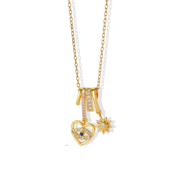 Evil Eye Heart Sun Charm Necklace