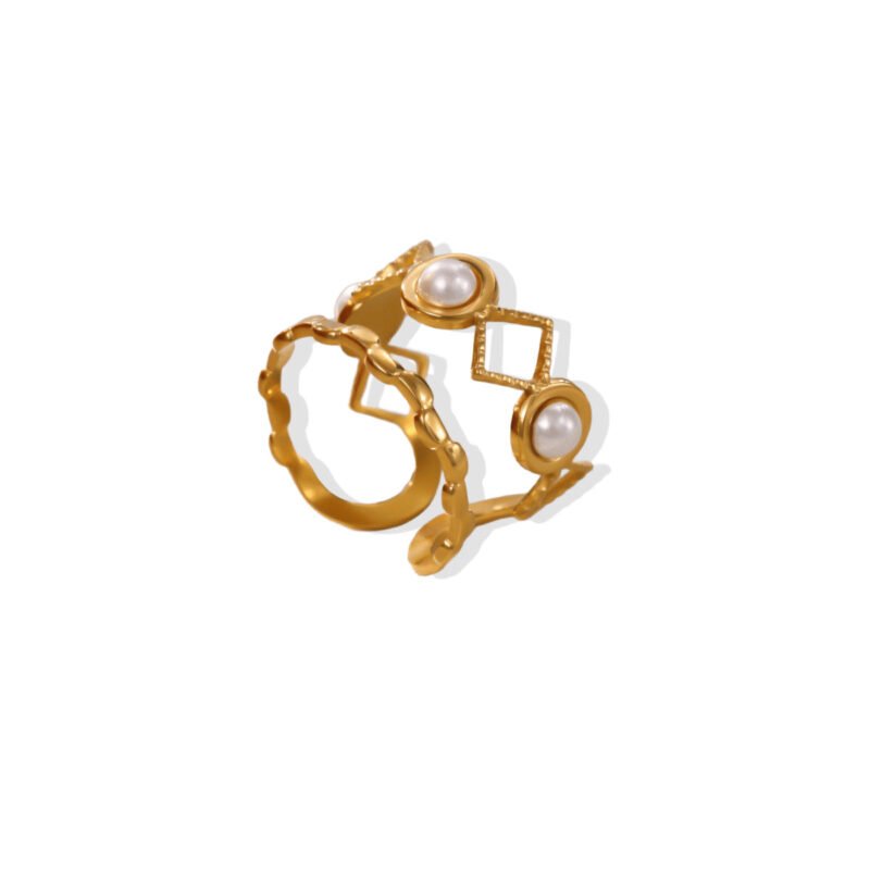 Geo Pearl Double Layer Wide Cuff Open Ring