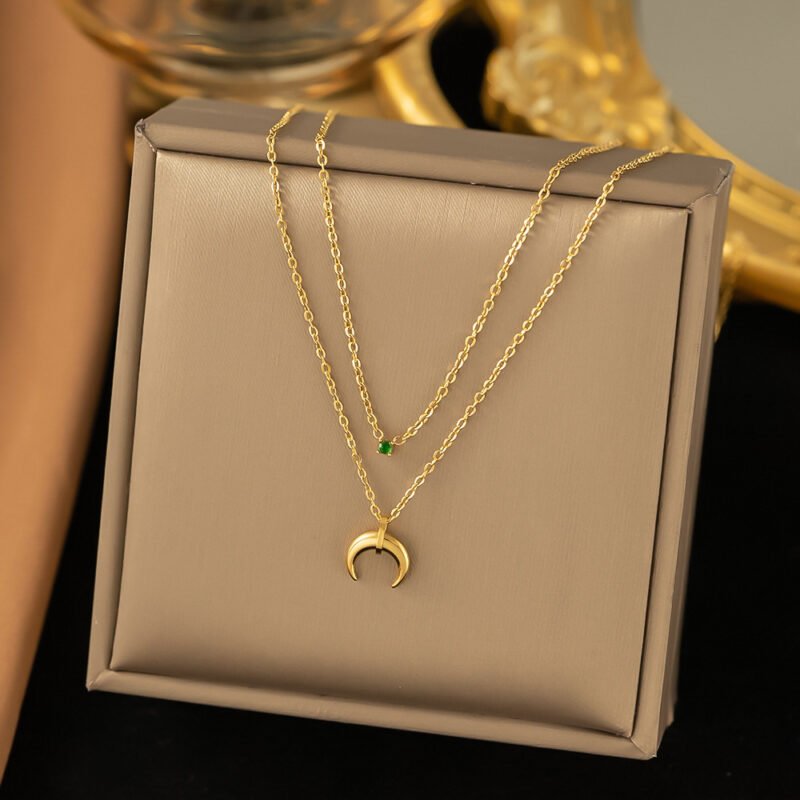 Gold Crescent Moon Layered Necklace