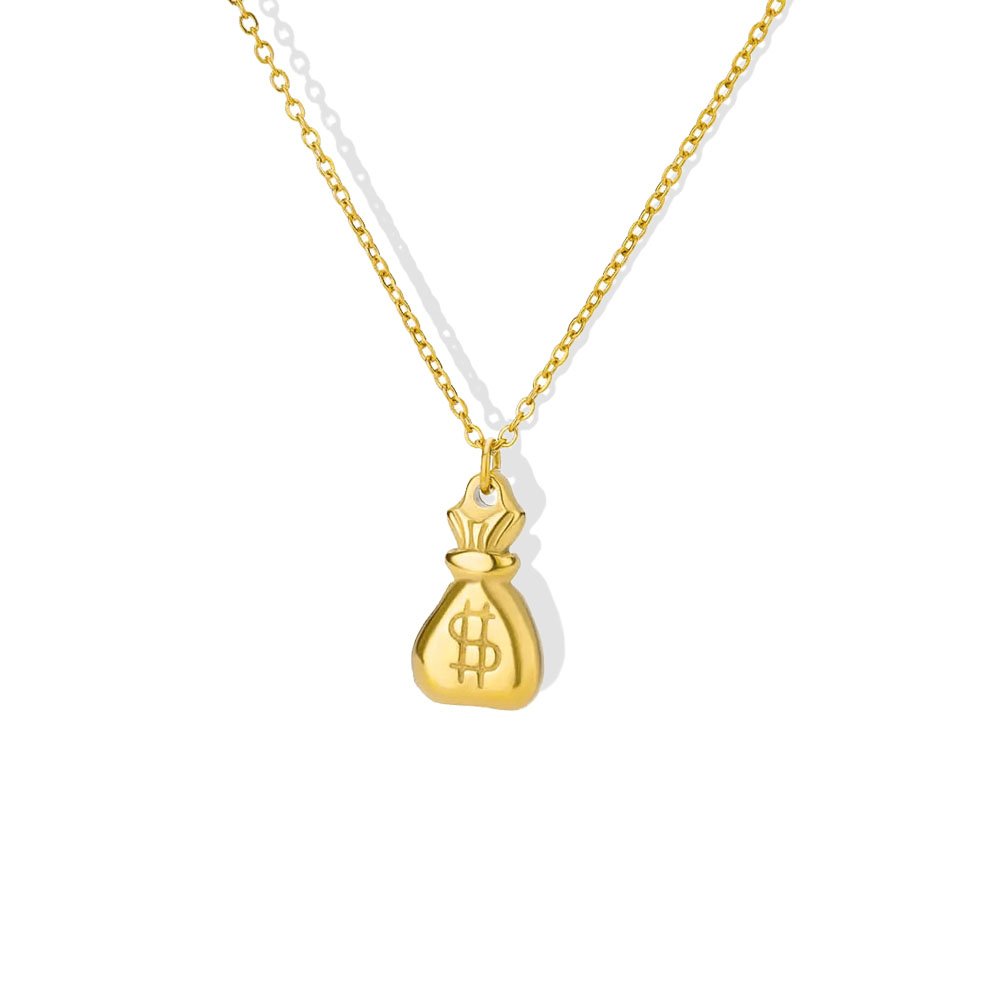 Gold Money Bag Charm Necklace