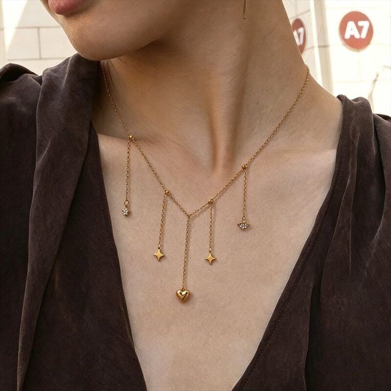 Gold Multi-Charm Tassel Necklace