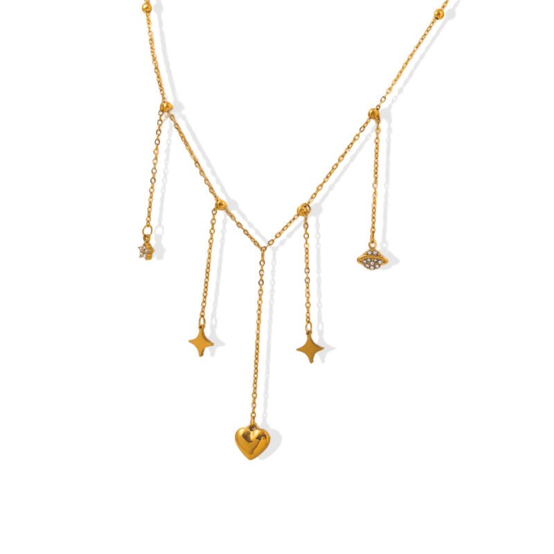 Gold Multi-Charm Tassel Necklace