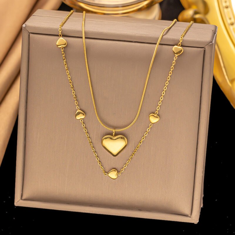 Gold Puffy Heart Layered Necklace