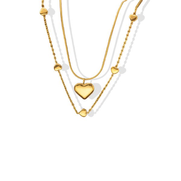 Gold Puffy Heart Layered Necklace